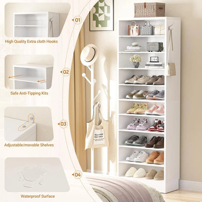 10 Tiers Narrow Wood Shoe Rack