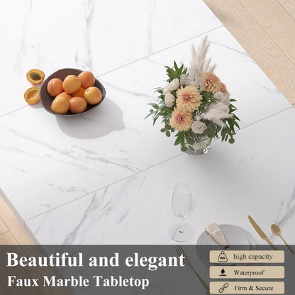 White Faux Marble Dining Table