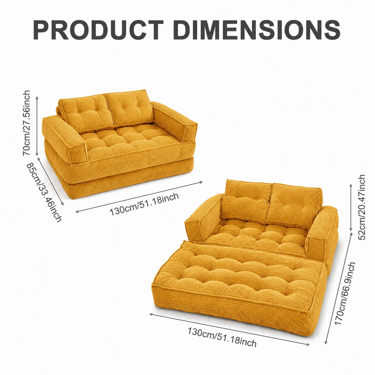 51" 2-Seater Modular Corduroy Sofa