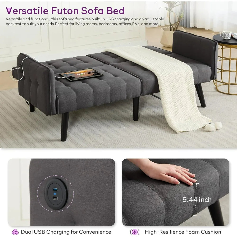 65" Futon Sofa Bed 2 USB