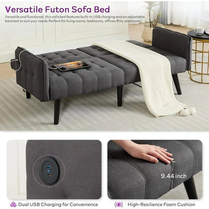 65" Futon Sofa Bed 2 USB
