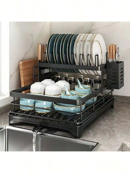 2-Tier Black Expandable Dish Drying Rack