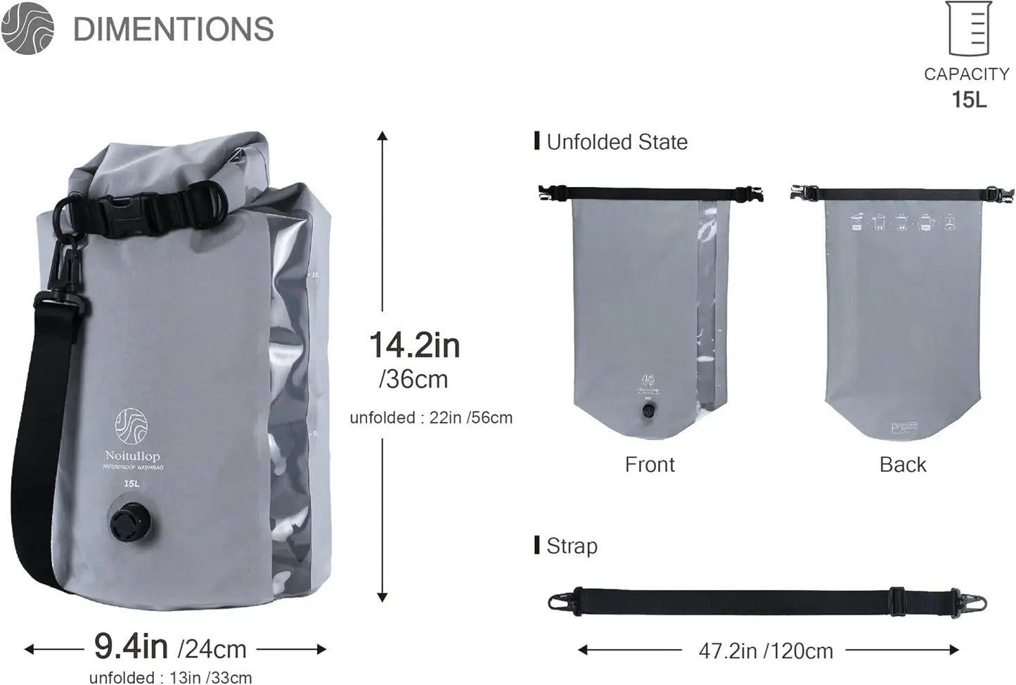 Portable 15L Waterproof Washbag
