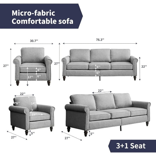 3-Seater Sofa Couch and Chair Set