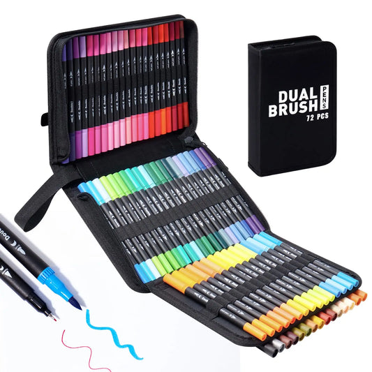 72 Colors Premium Dual Tip Art Markers Set with Foldable Case - Extra Fine & Brush Tips for Adult Artists Drawing, Painting