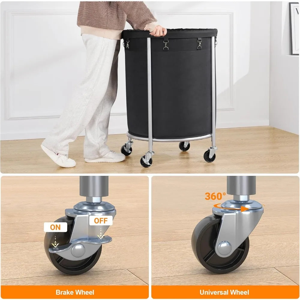 Large Rolling Laundry Basket- Black