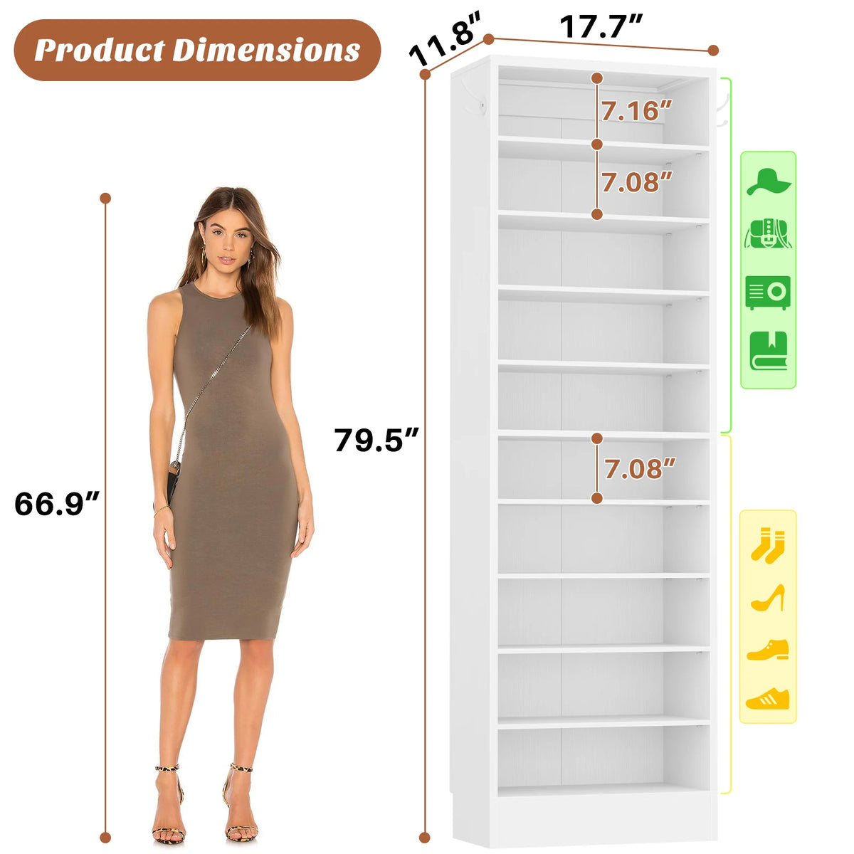 10 Tiers Narrow Wood Shoe Rack