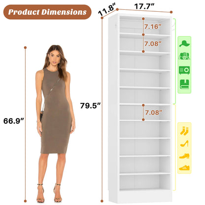 10 Tiers Narrow Wood Shoe Rack