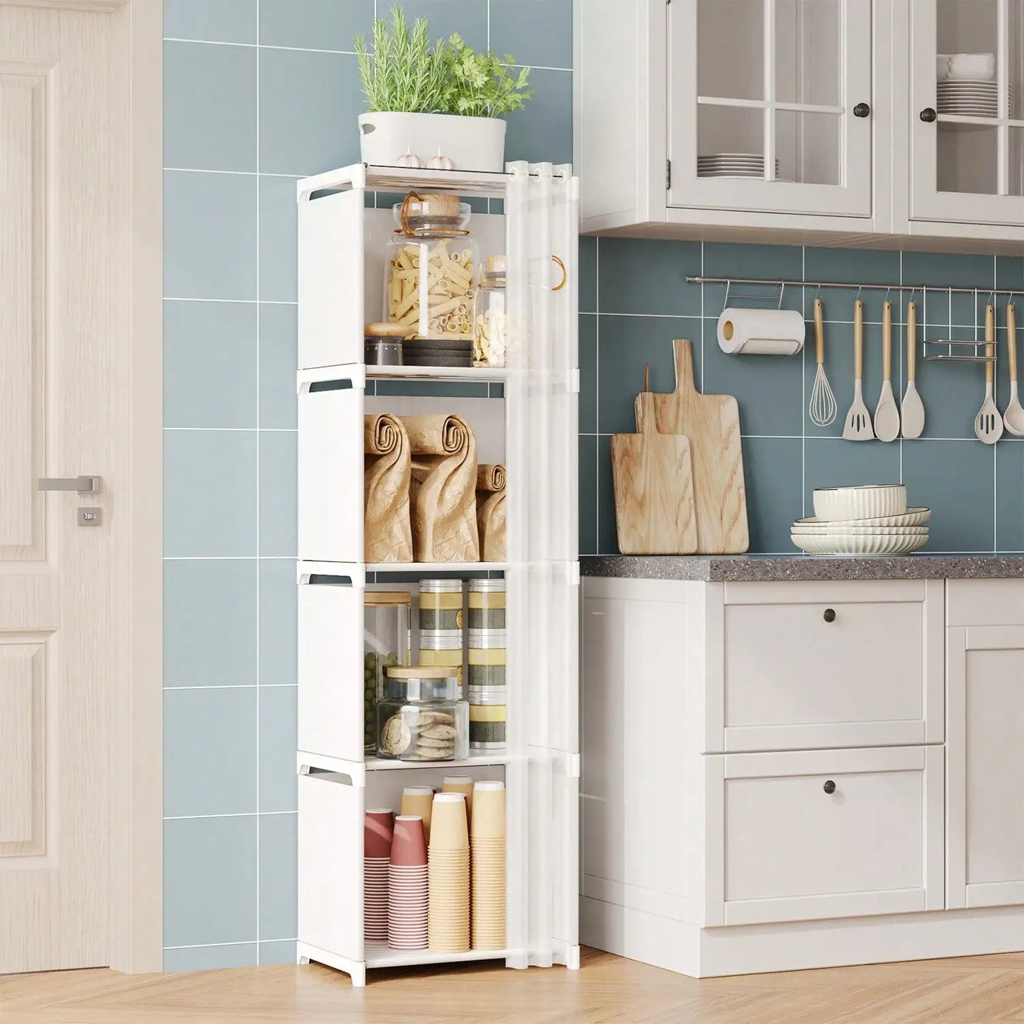 4-Tier White Storage Cabinet