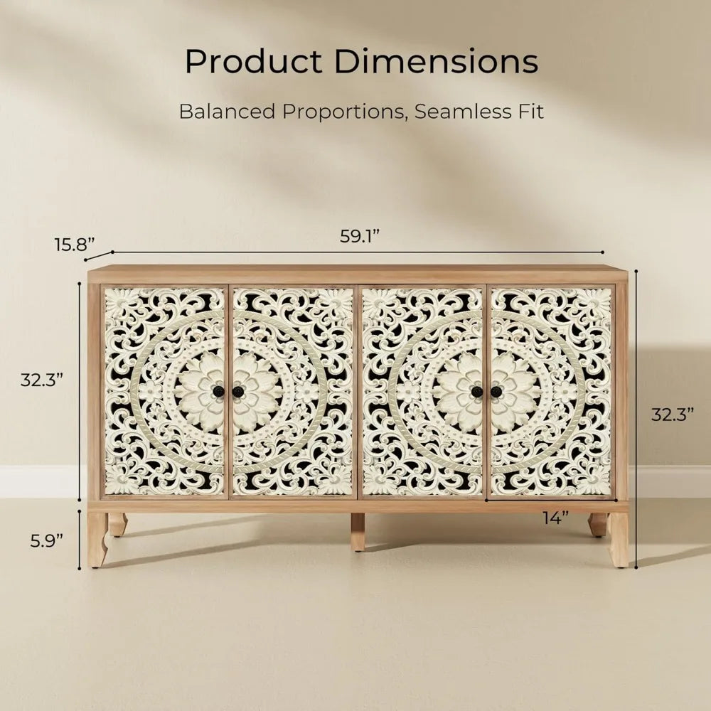 Cabinet with Storage & Carved Doors