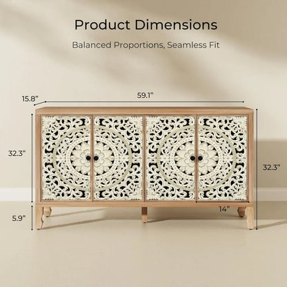 Cabinet with Storage & Carved Doors