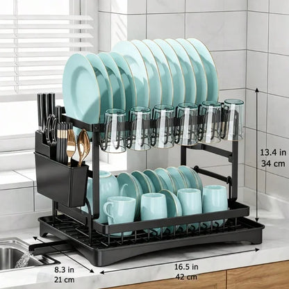2-Tier Black Expandable Dish Drying Rack