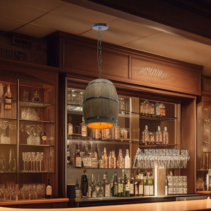 Retro Wood Wine Barrel Pendant Light