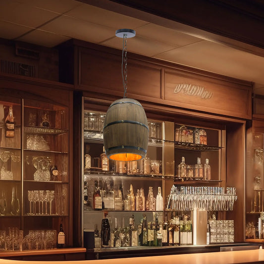 Retro Wood Wine Barrel Pendant Light