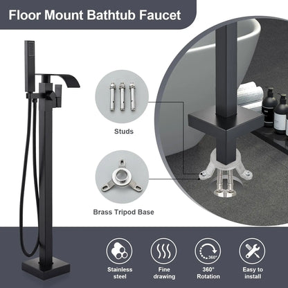 Black Waterfall Free Standing Tub Faucet