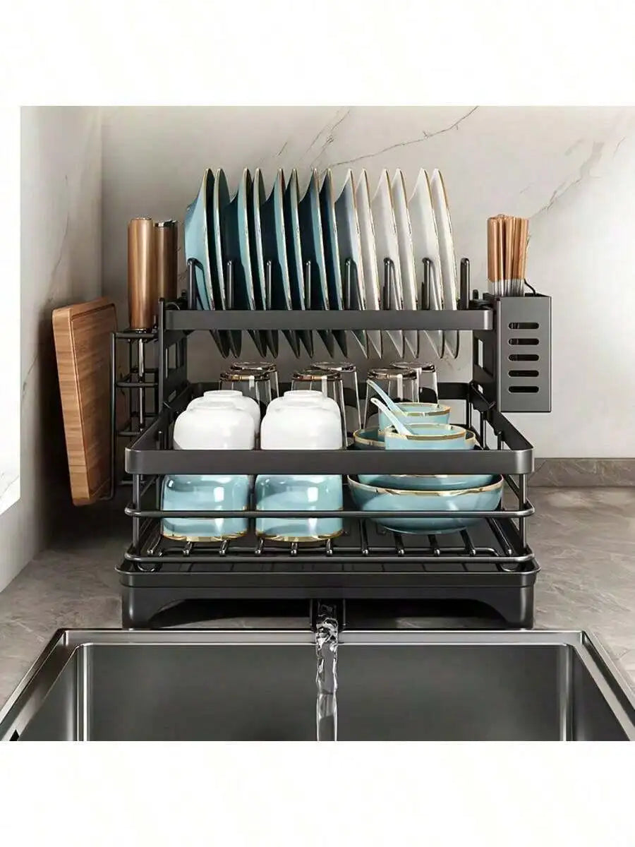 2-Tier Black Expandable Dish Drying Rack