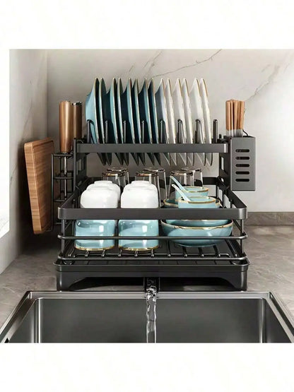 2-Tier Black Expandable Dish Drying Rack
