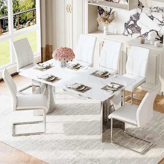 63" Faux Marble Dining Table Set for 6