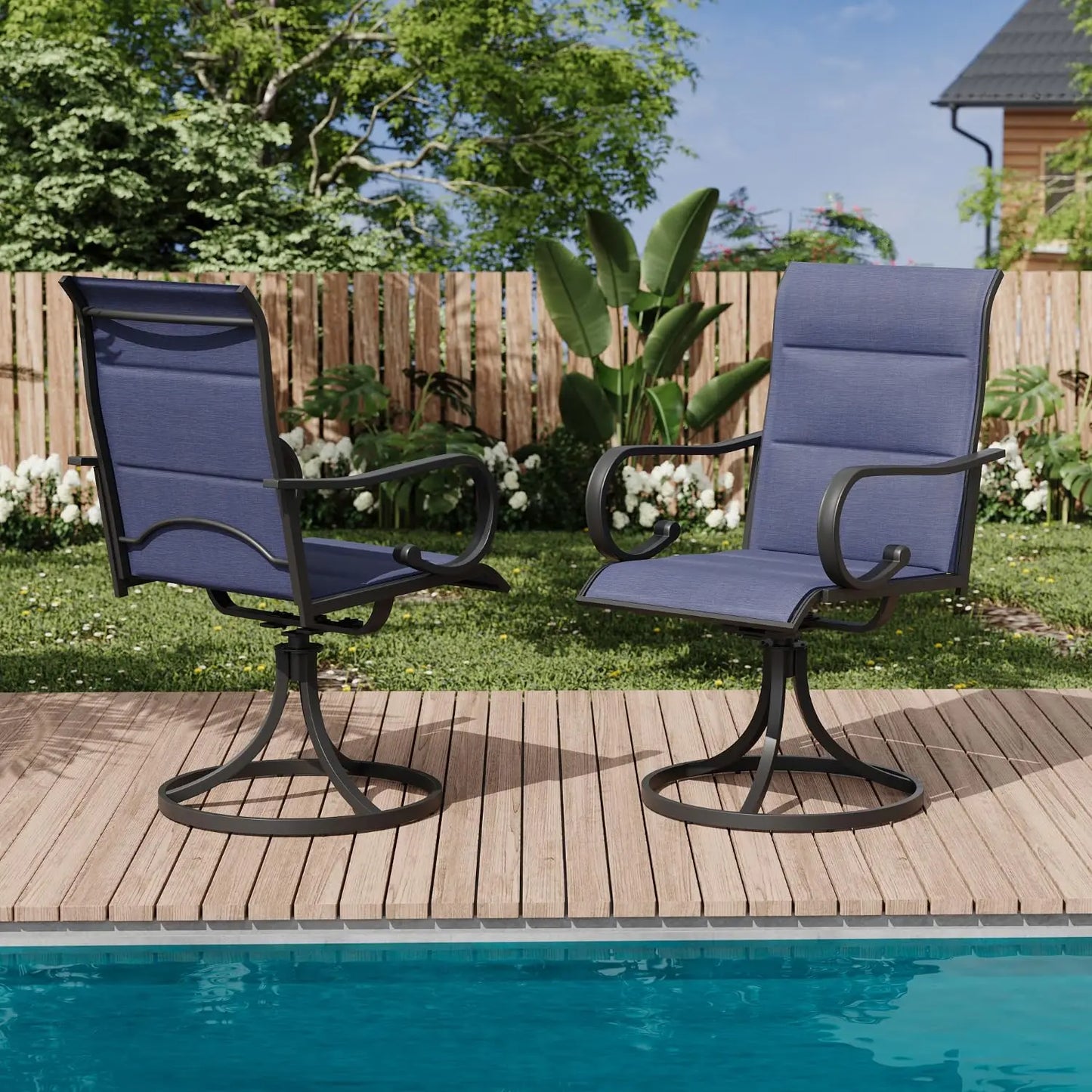 High Back Textilene Swivel Chair Set 2