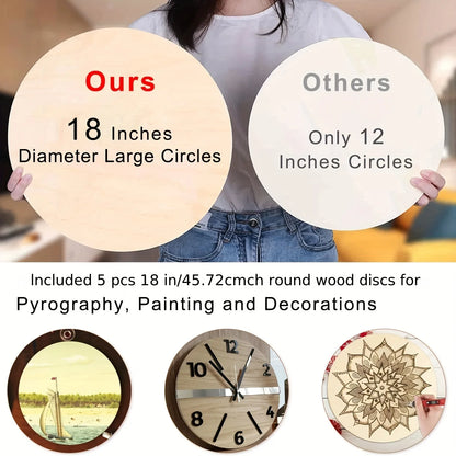 5 Pack Round Wood Circles for Crafts