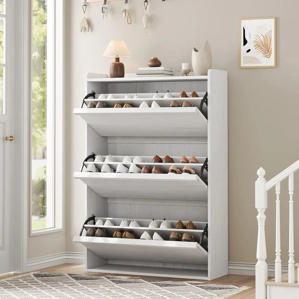 Wooden Shoe Cabinet with Flip Drawers
