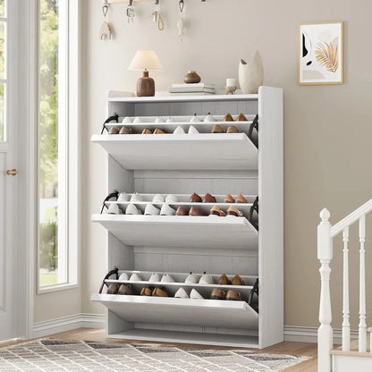 Wooden Shoe Cabinet with Flip Drawers