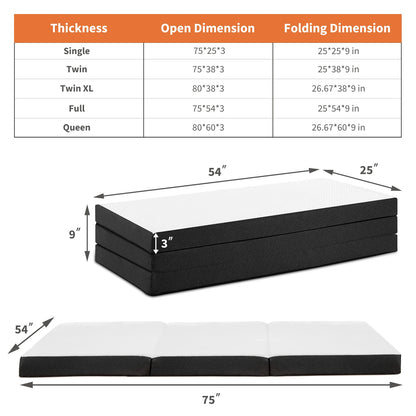 Tri-Fold Memory Foam Mattress, Collapsible