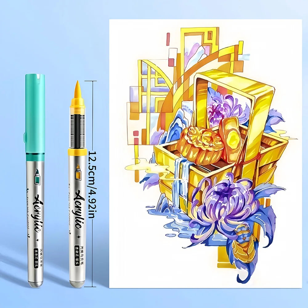 12 pcs Brush Tip Acrylic Paint Pens Set