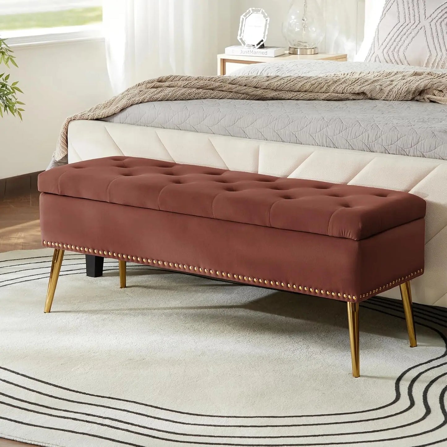 Modern Velvet Storage  Bench