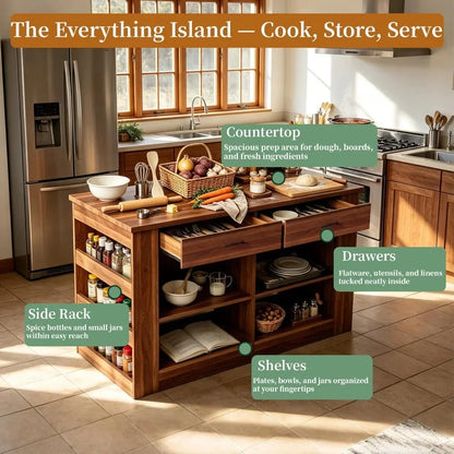 58"  Kitchen Island with Storage