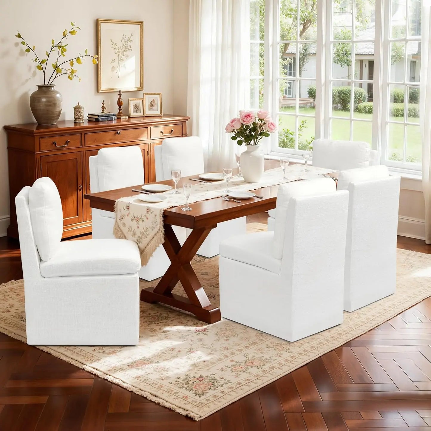 Set of 4 Dining Chairs with Casters