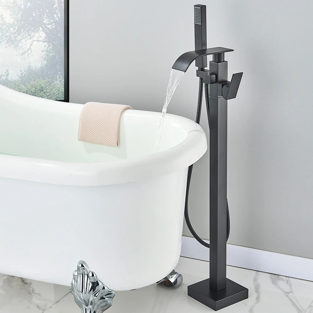 Black Waterfall Free Standing Tub Faucet